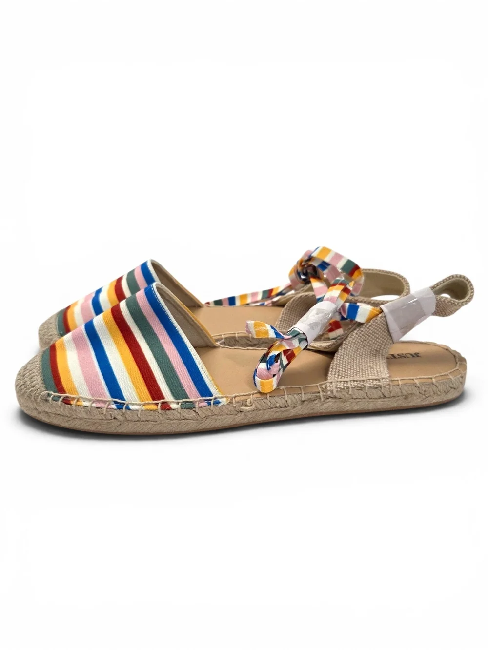 JustFab Ayla Rainbow Striped Espadrille Sandals Ankle Ties Size 11 NWOT
